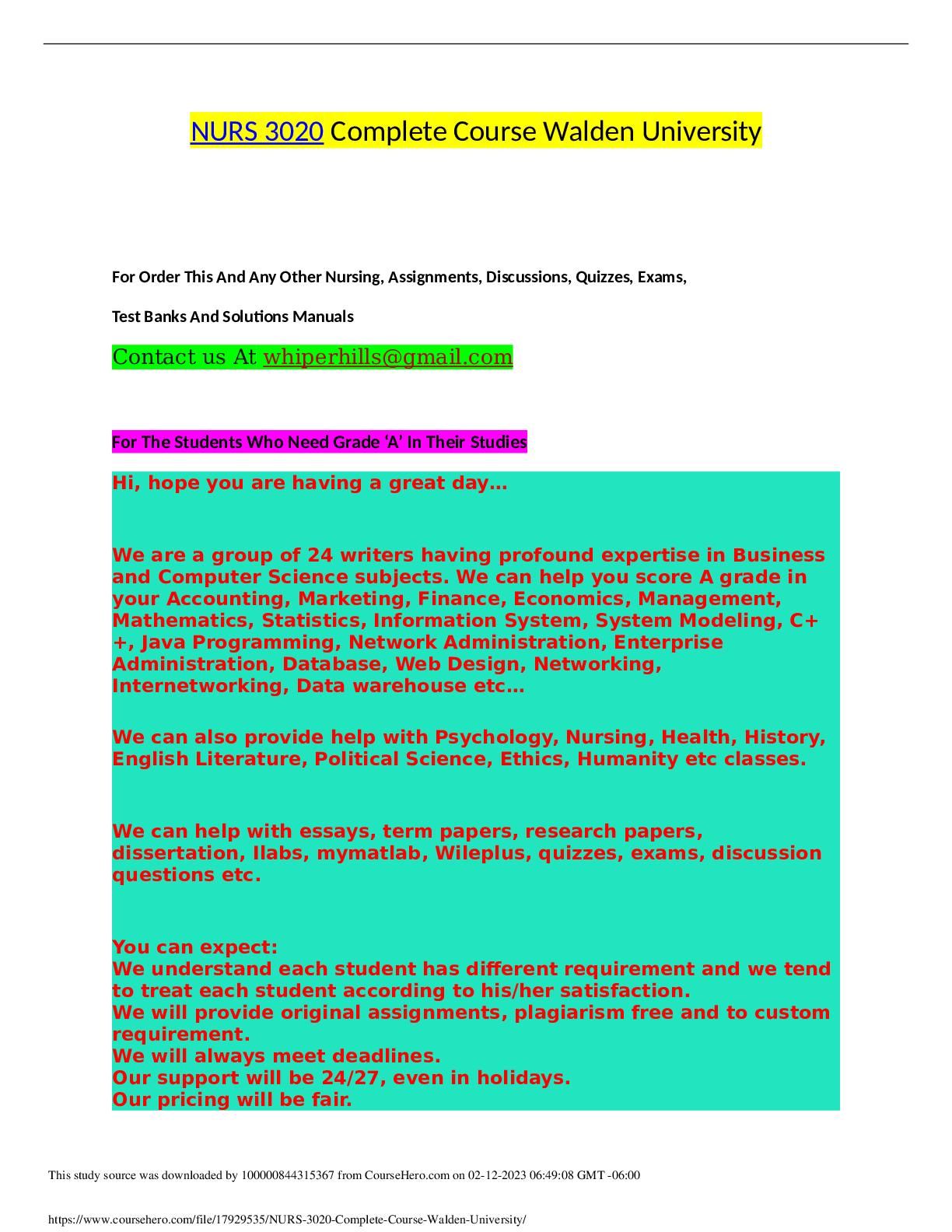 Preview image of NURS 3020 Complete Course Walden University document